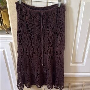 Moda International Brown Crochet A-Line Skirt